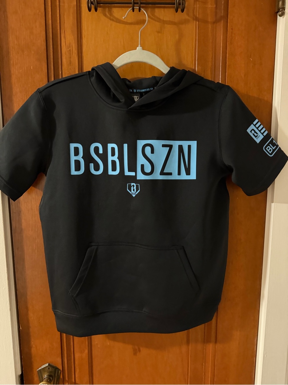 Baseball Lifestyle 101 BSBL-SZN Short Sleeve Hoodie V2 - Black/Light Blue